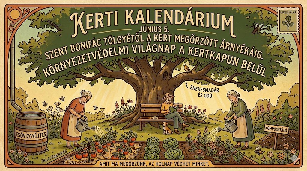 Június 5.: Szent Bonifác tölgyétől a kert megőrzött árnyékáig