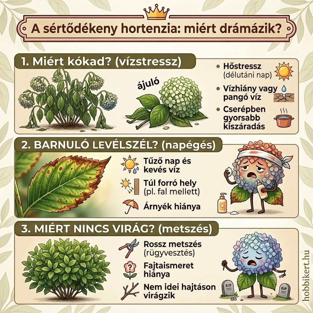Hortenzia barnul, kókad, nem virágzik