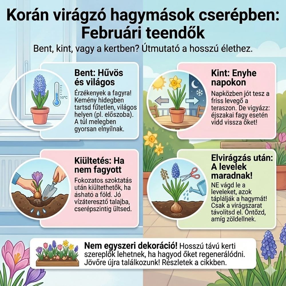 Korán virágzó hagymások cserépben