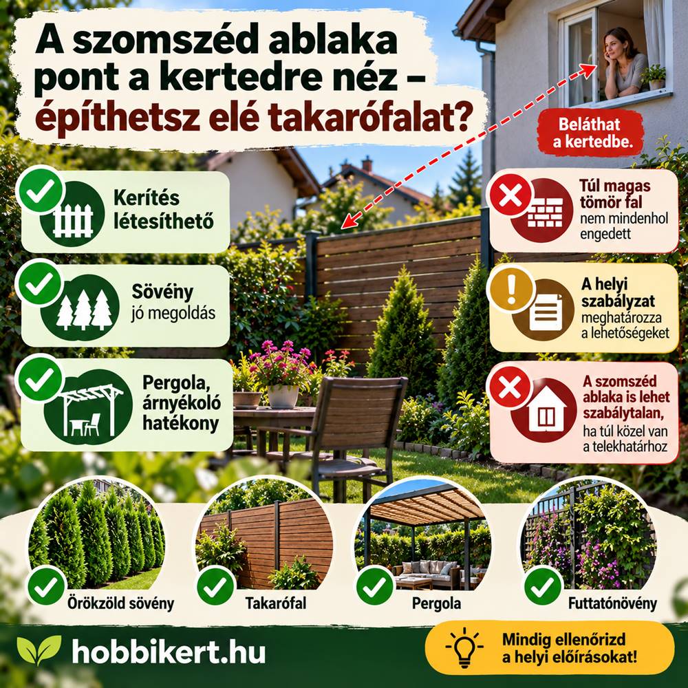 A szomszéd ablaka pont a kertedre néz – építhetsz elé takarófalat?