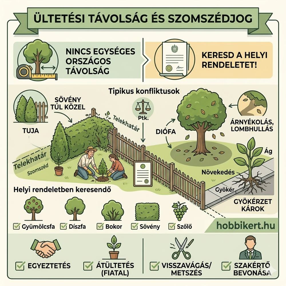 Telekhatártól mennyire lehet ültetni?