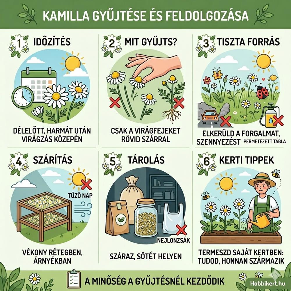 Kamilla szedése és feldolgozása