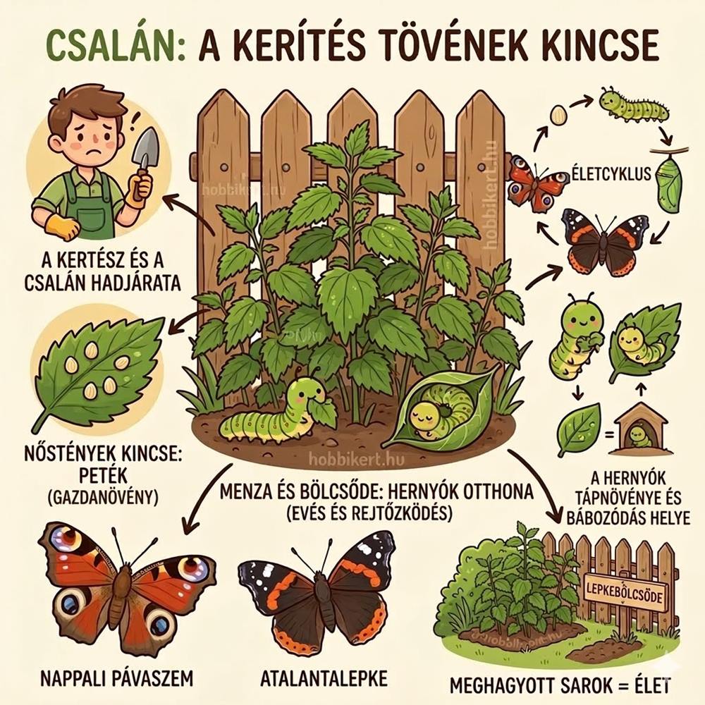 Csalán a kerítés tövében
