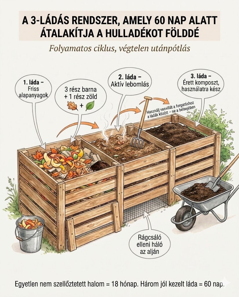 A 3 ládás komposztrendszer