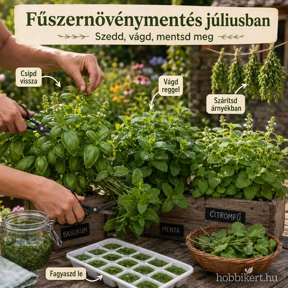 Bazsalikom, menta, citromfű júliusban