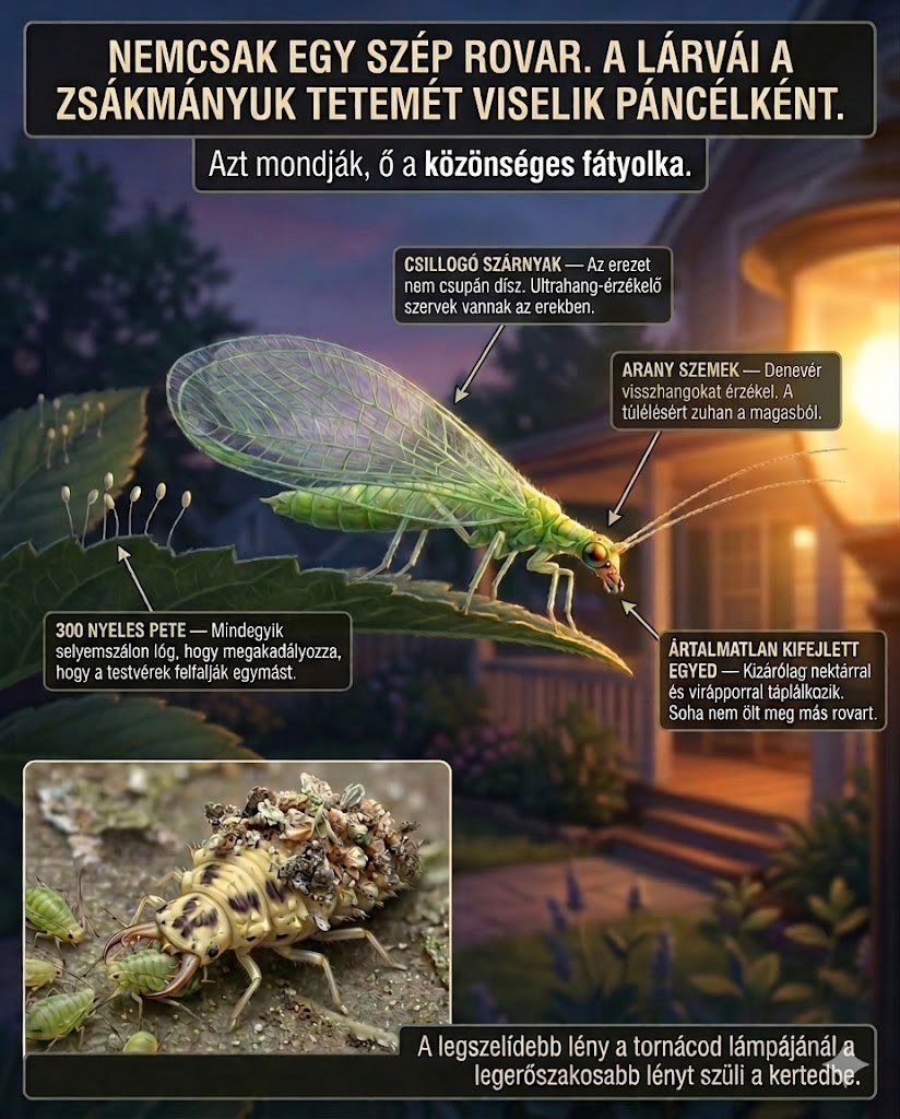 A tornácod lámpájánál ülő törékeny rovar a kert egyik legkegyetlenebb levéltetűvadászát küldi harcba