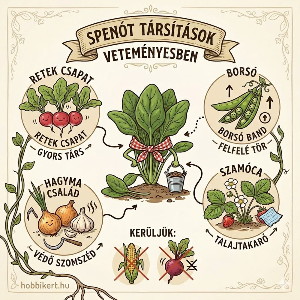 Spenót a veteményesben: kiket szeret maga mellett